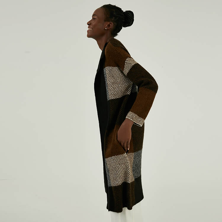 定制重型羊绒混纺女式长款素色针织除尘开衫外套